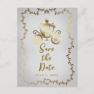 Elegante goldene Kutsche Storybook Save-the-Date  Ankündigungspostkarte