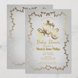 Elegante Goldene Kutsche Weiße Geschichte Baby-Par Einladung
