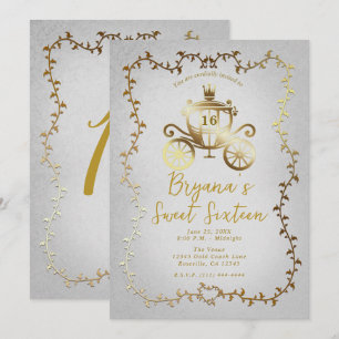 Elegante goldene Kutsche Weiße Storybook Sweet 16 Einladung