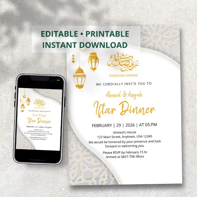 Elegante goldene Laternen Ramadan-Iftar-Dinner Einladung (Von Creator hochgeladen)