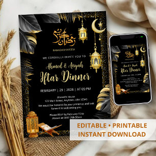 Elegante goldene Laternen und Monstera Ramadan-Ift Einladung