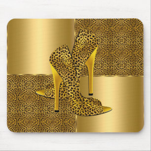 Elegante goldene Leoparden-Hochhackenschuhe Tier Mousepad