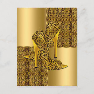 Elegante goldene Leoparden-Hochhackenschuhe Tier Postkarte