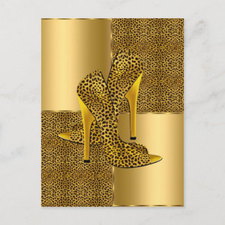Elegante goldene Leoparden-Hochhackenschuhe Tier Postkarte