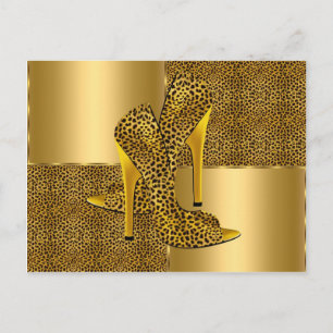 Elegante goldene Leoparden-Hochhackenschuhe Tier Postkarte