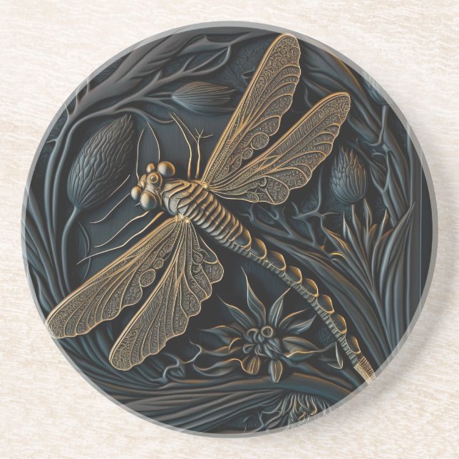 Elegante Goldene Libelle Getränkeuntersetzer (Vorne)