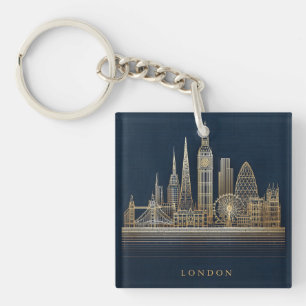 Elegante goldene Londoner Stadt-Skyline-Illustrati Schlüsselanhänger
