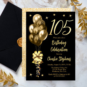 Elegante Goldene Luftballons auf Schwarz zum 105. Einladung