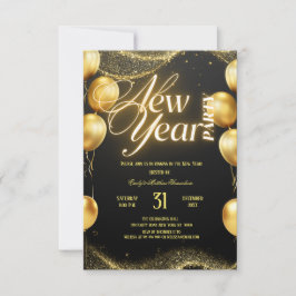 Elegante Goldene Luftballons Silvesterparty Einladung
