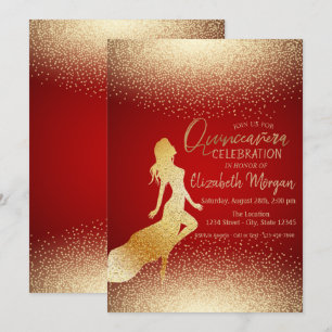 Elegante Goldene Mädchen-Silhouette, Konfetti Quin Einladung
