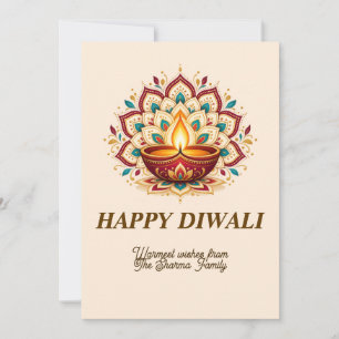 Elegante Goldene Mandala- und Diya-Diwali-Familien Feiertagskarte