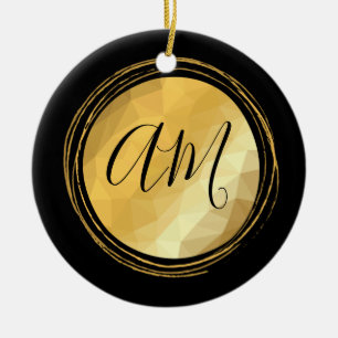 Elegante goldene metallische festliche Initialen Keramik Ornament
