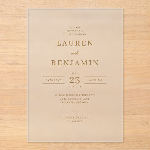 Elegante goldene minimalistische Hochzeits-Einladu Acryleinladungen
