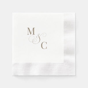 Elegante goldene Monogramm geprägte weiße Hochzeit Serviette