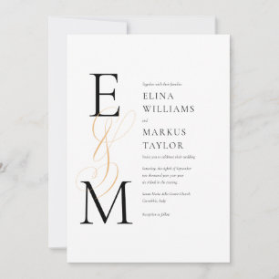 Elegante goldene Monogramm-Hochzeitseinladung mit Einladung