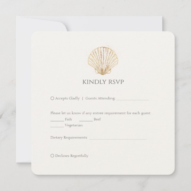 Elegante Goldene Muschel Cremige Hochzeit RSVP (Vorderseite)