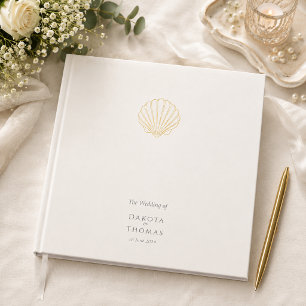 Elegante Goldene Muschel-Hochzeit Gästebuch