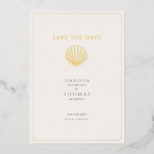 Elegante Goldene Muschel-Hochzeit Save-the-Date-Ka Folien Feiertagskarte