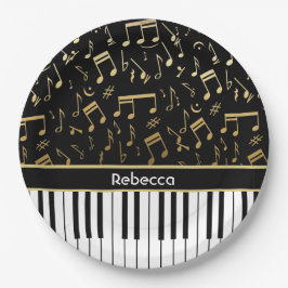 Elegante, goldene Musiknoten-Klaviertasten Pappteller