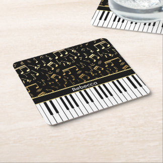 Elegante, goldene Musiknoten-Klaviertasten Rechteckiger Pappuntersetzer