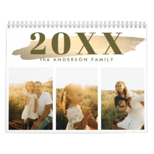 Elegante goldene neutrale Familienfotos  Kalender