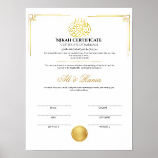 Elegante Goldene Nikah-Urkunde mit Siegel  Poster