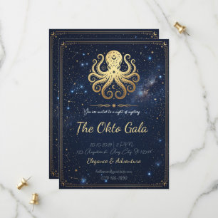 Elegante Goldene Oktopus-Himmelsnacht-Einladung Save The Date