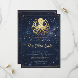 Elegante Goldene Oktopus-Himmelsnacht-Einladung Save The Date
