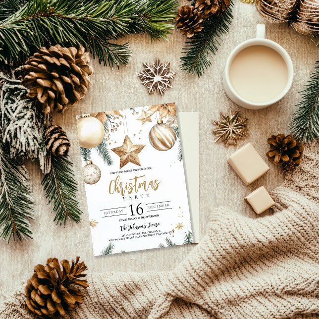 Elegante Goldene Ornamente Poinsettia Weihnachtsfe Einladung (Von Creator hochgeladen)