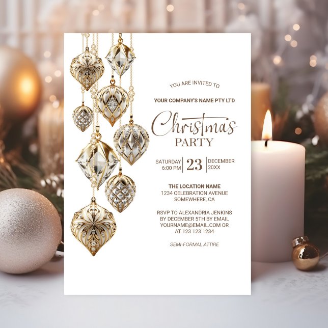 Elegante Goldene Ornamente Weihnachten Party Einla Einladung (Von Creator hochgeladen)