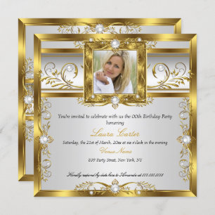 Elegante Goldene Perle Foto Geburtstagsparty Einladung
