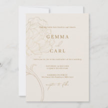 Elegante goldene Pfingstrosen-Linienkunst-Hochzeit