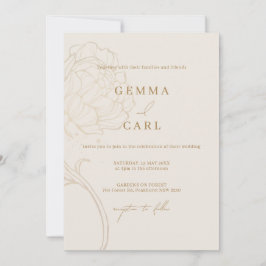 Elegante goldene Pfingstrosen-Linienkunst-Hochzeit Einladung