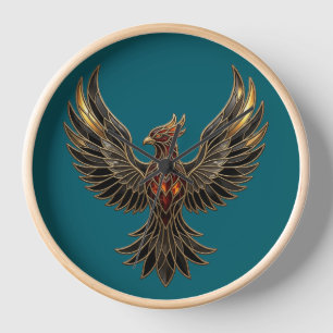 Elegante goldene Phoenix-Buntglas-Luxus-Wanduhr Uhr