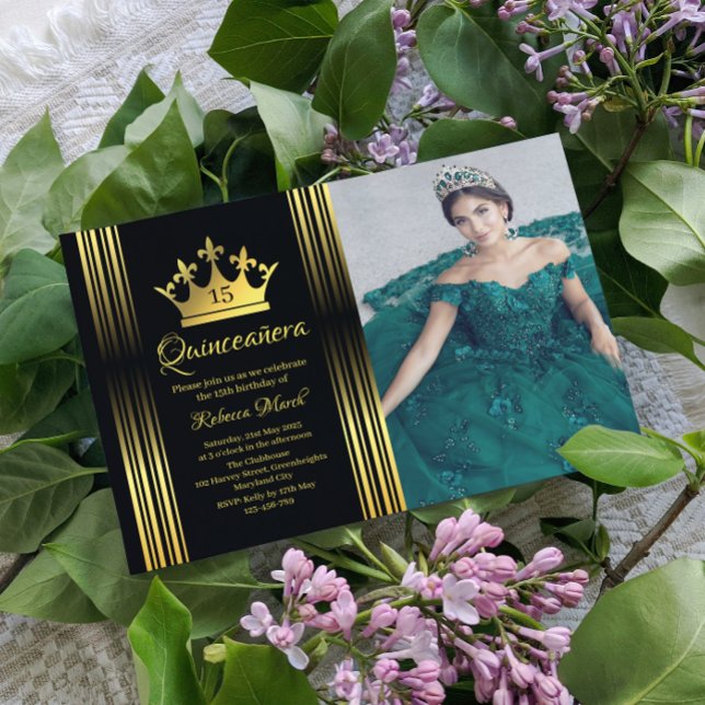 Elegante Goldene Quinceanera-Einladung Begleitkarte (Von Creator hochgeladen)