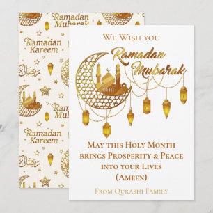 Elegante goldene Ramadan Mubarak-Moschee-Laternen Feiertagskarte