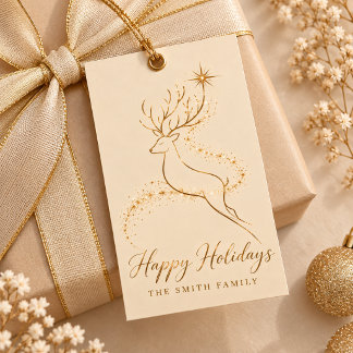 Elegante Goldene-Rentiere-Frohe-Weihnachten-Gesche Geschenkanhänger