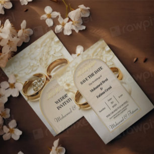 Elegante goldene Ringe Islamische Hochzeitseinladu Einladung