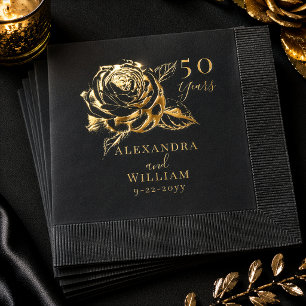 Elegante Goldene Rose 50. Hochzeitstag Servietten Mit Folie