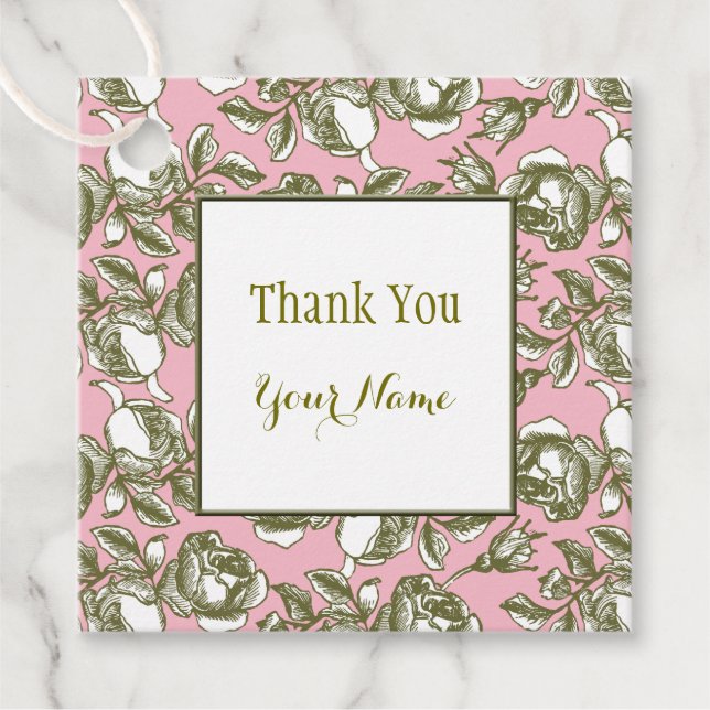 Elegante goldene Rose auf rosa Custom Vielen Dank  Geschenkanhänger (Vorderseite)