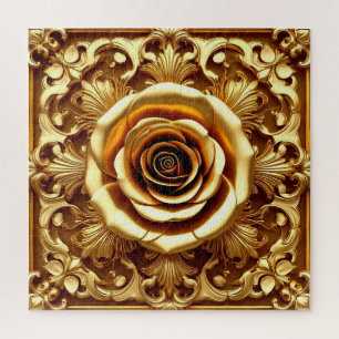Elegante goldene Rose mit aufwendigem dekorativen  Puzzle