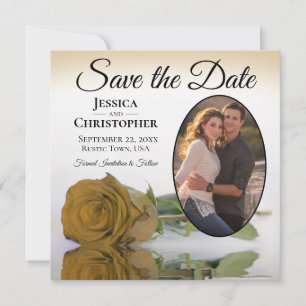 Elegante Goldene Rose mit Oval Foto Hochzeit Save The Date