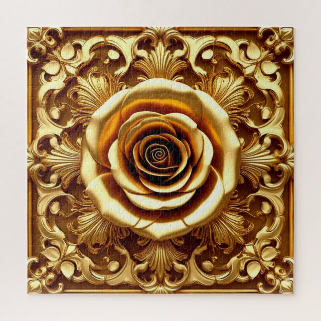 Elegante Goldene Rose mit Verziertem Dekorationsra Puzzle (Vertikal)