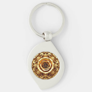 Elegante Goldene Rose mit Verziertem Dekorationsra Schlüsselanhänger