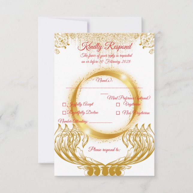 Elegante Goldene RSVP-Karte auf Weiß RSVP Karte (Vorderseite)