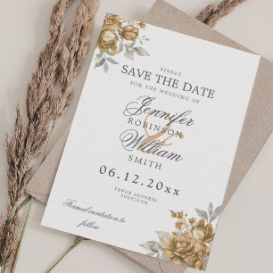 Elegante goldene rustikale florale Hochzeit Save-t Save The Date