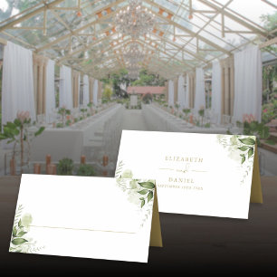 Elegante Goldene Rustikale Grünpflanzen Hochzeit G Platzkarte