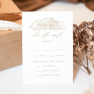 Elegante Goldene Rustikale Scheunenhochzeitsmahlze RSVP Karte