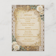 Elegante Goldene Rustikale Spitze Elfenbein-Rose-P