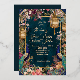 Elegante goldene Sakura-Blumen-Hochzeitseinladung Folieneinladung